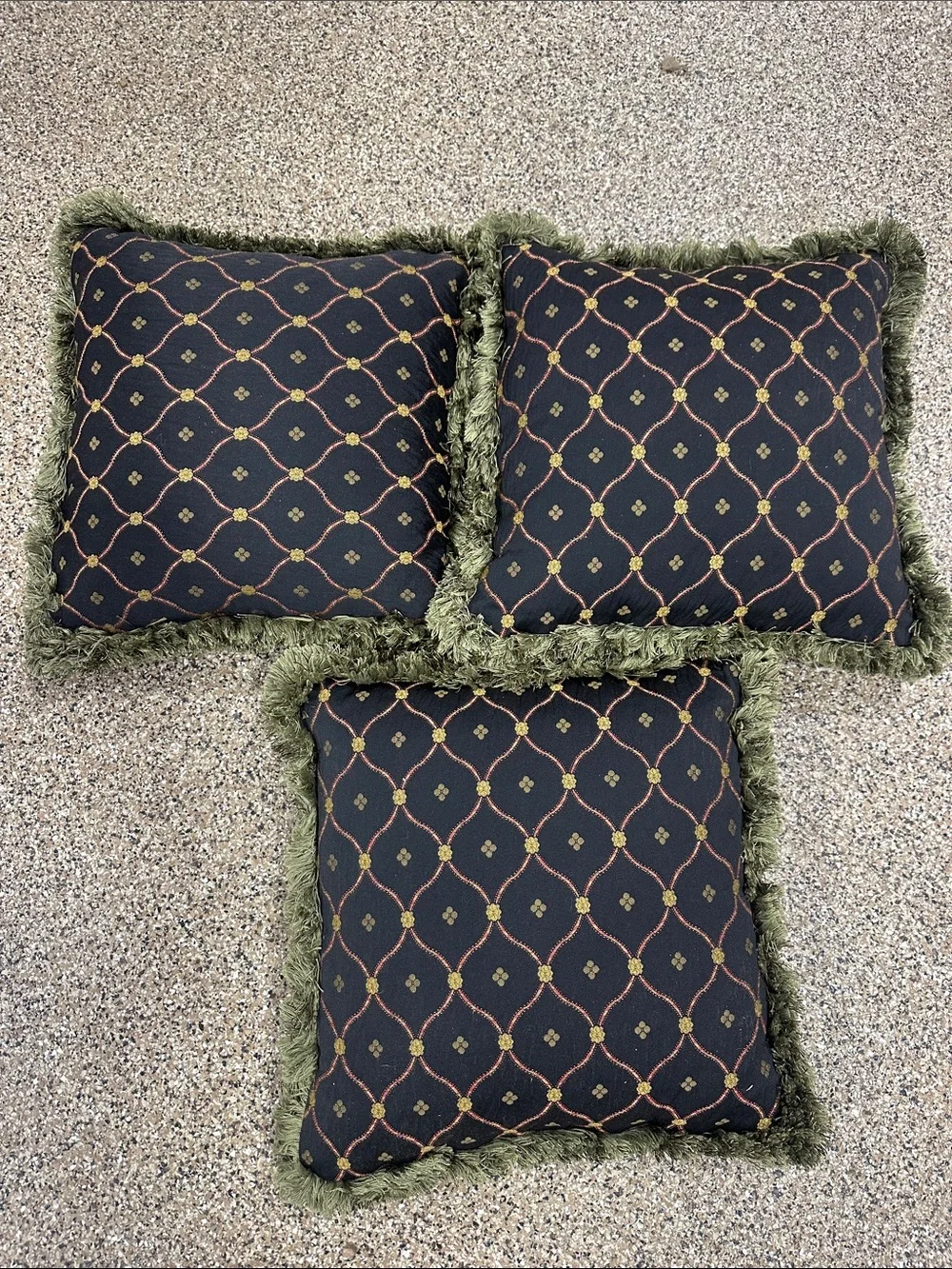 Decorative Floral Fringe Throw Pillow - Black and Gold (x3)